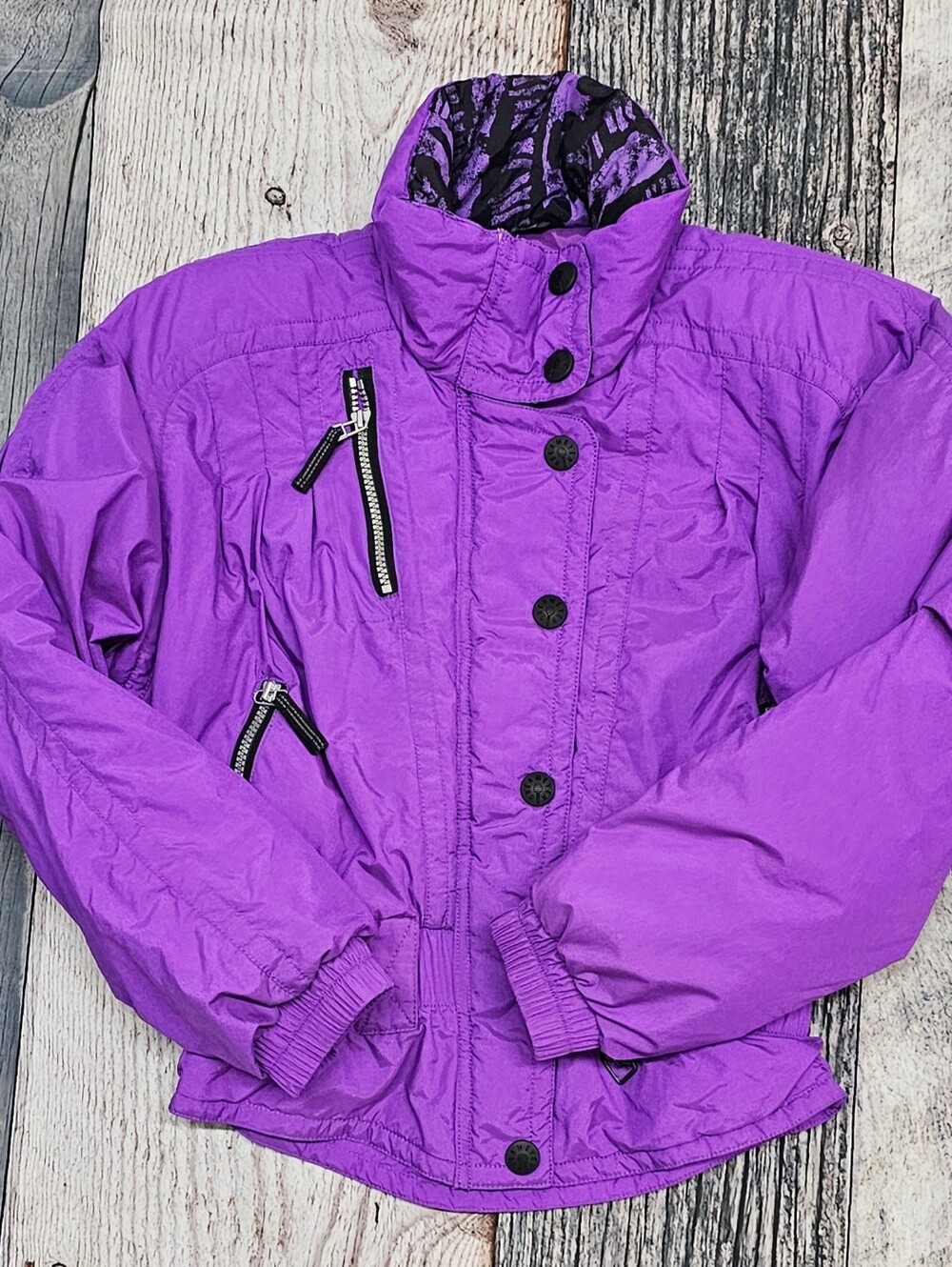 Vintage Obermeyer Ski Jacket Parka Full Zip Snap Button & Pockets Purple Size 6